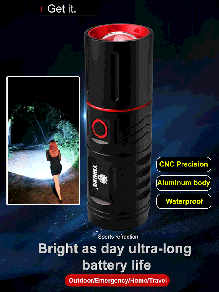 Telescopic Zoom Long-Range Outdoor Bright Flashlight